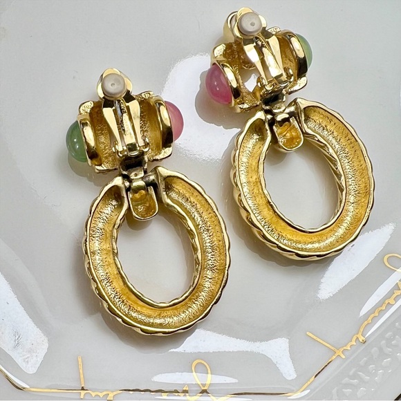 Givenchy Couture Gold & Pastel Door Knocker Clip-On Earrings - Picture 5 of 9
